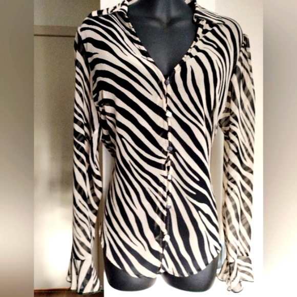 River Island Tops - River Island Zebra Print Sheer Long Sleeve Top